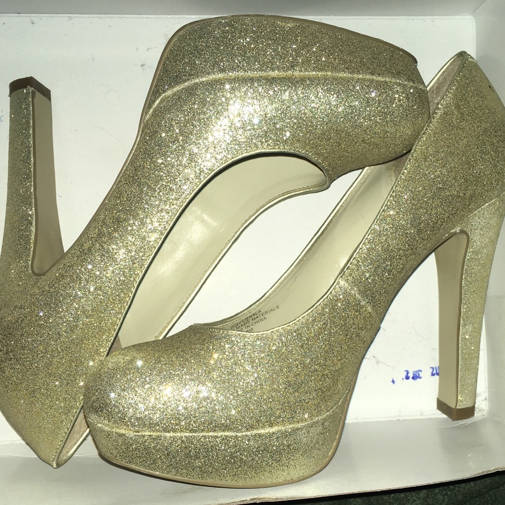 Gold textured G by Guess platform heels